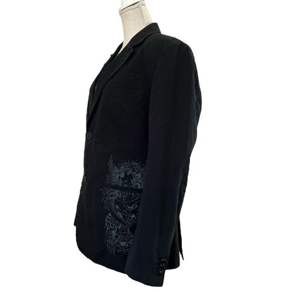 Don Ed Hardy Vintage Skull/ Sward/Tiger RARE Sport Coat in Black on Black Sz M - Picture 2 of 12